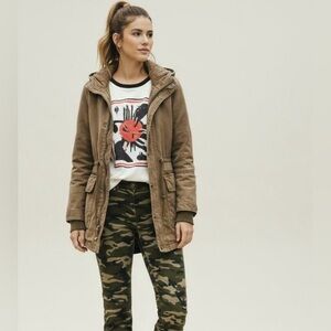 Garage 3 In 1 Parka Jacket Hooded Field Jacket Zip Snaps S Brown Distressed